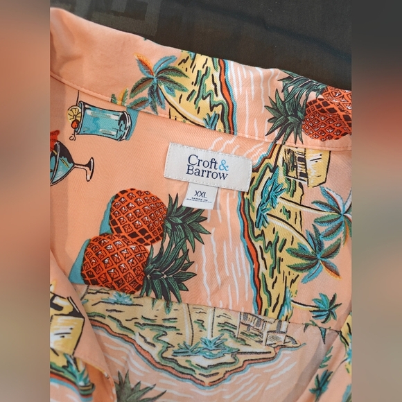 🤍Croft & Barrow Peach Tropical Button Up Collared Men's Vacation Shirt Size XXL - Picture 2 of 3